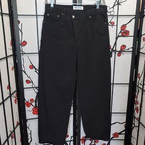 Roucha Wide Leg Jeans Black High-Rise Button Closure